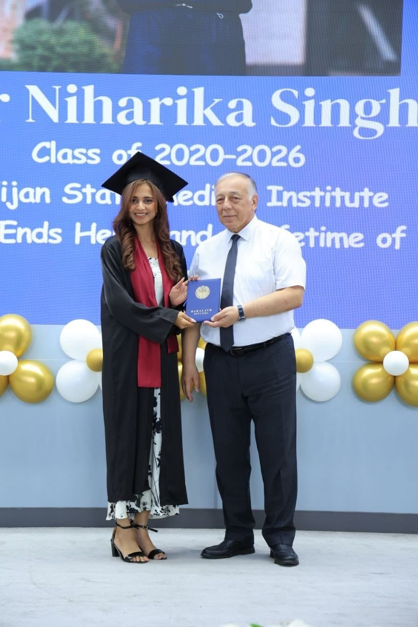 Graduate receiving her medical degree at the ASMI convocation ceremony