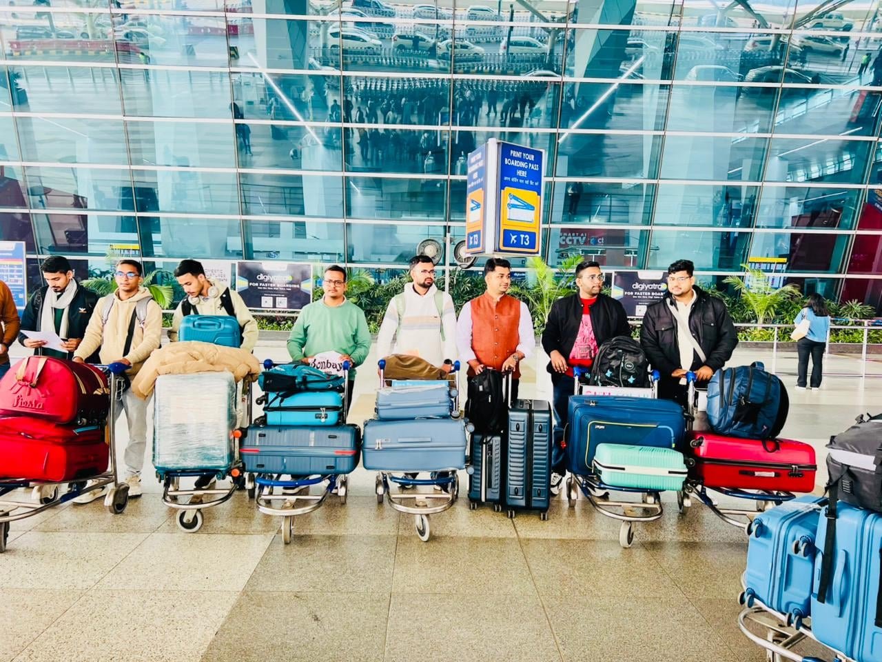 MBBS students with luggage ready to depart for Uzbekistan