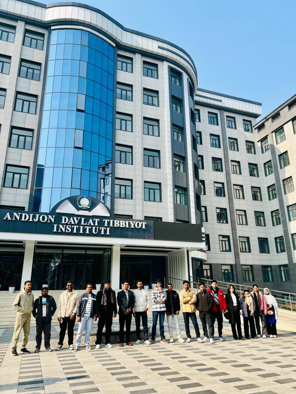 Students outside the Andijan State Medical Institute building